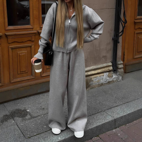 Dame casual fleece træningsdragt med lynlås Skovae