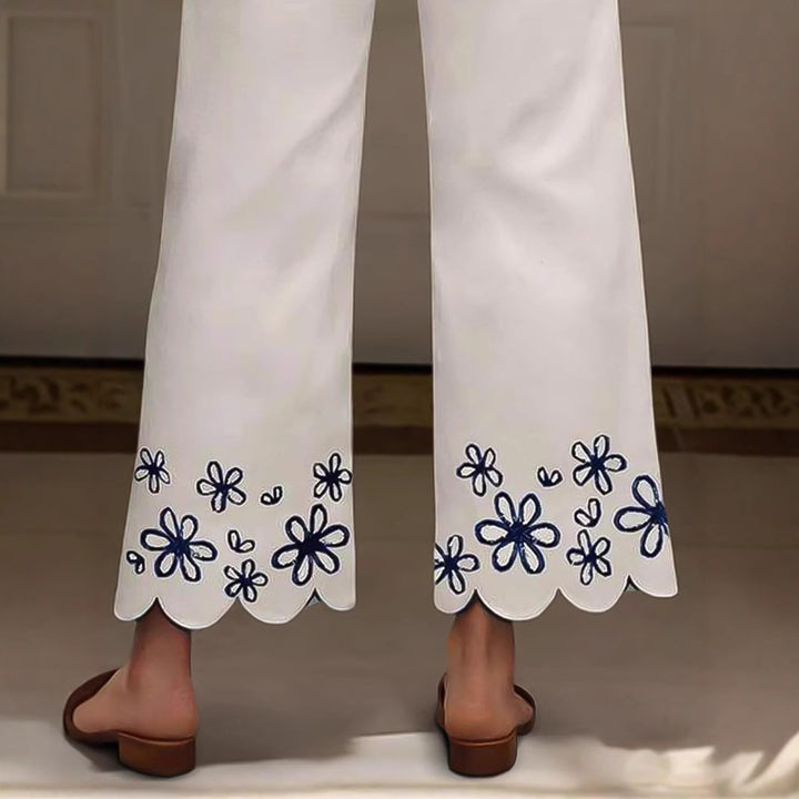 Dame Bred Culotte-Jeans med broderet blomsterdesign Skovae