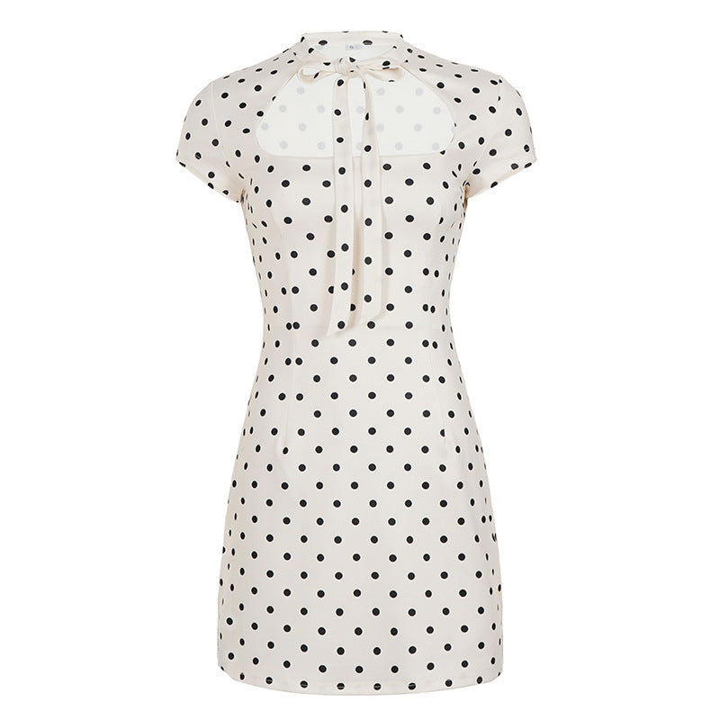 Dame Polka-Dots Minikjole med moderne krave og legende sløjfedetalje Skovae