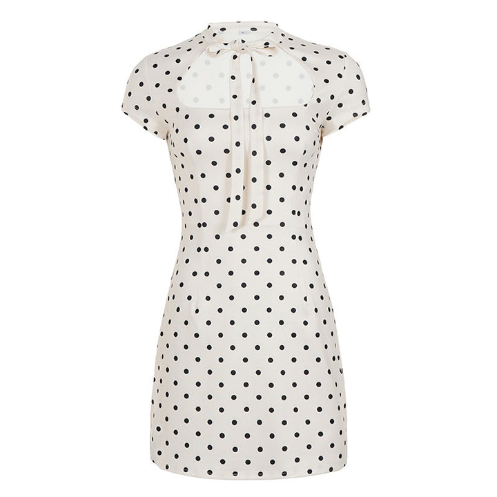 Dame Polka-Dots Minikjole med moderne krave og legende sløjfedetalje Skovae