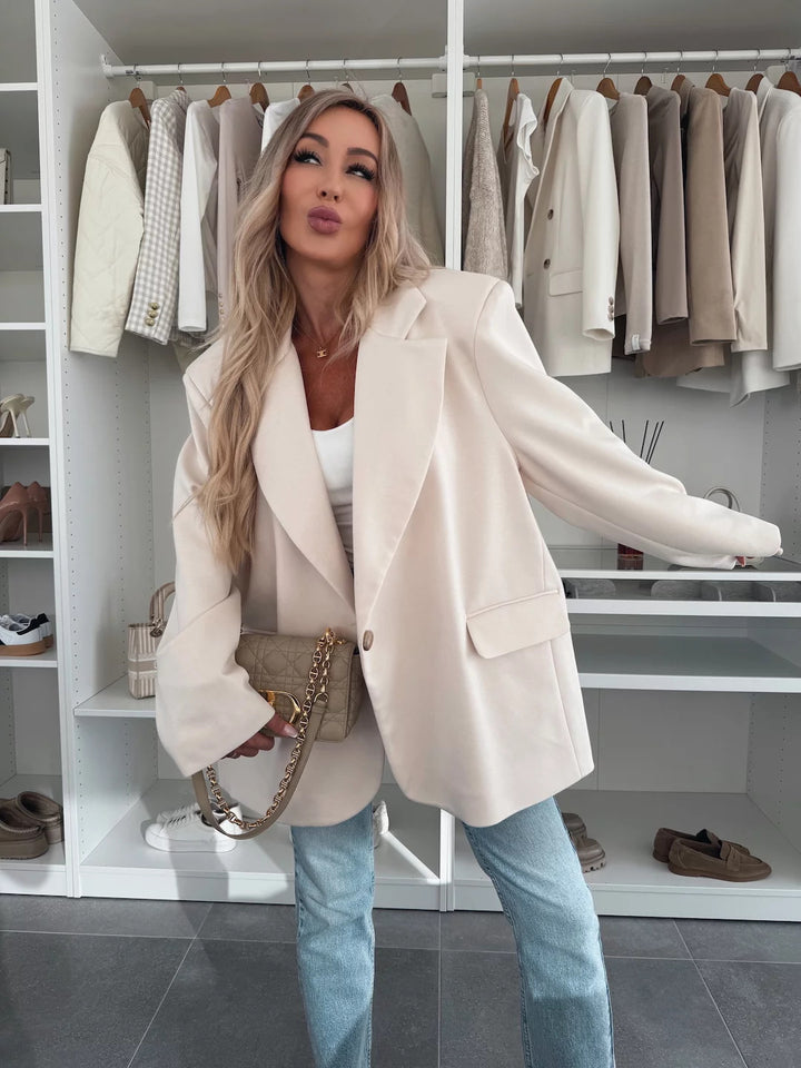 Kvinder Oversized Blazer med Teksturerede Ærmer Skovae