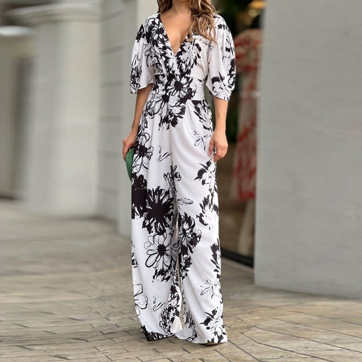 Kvinder Elegant Jumpsuit i Blomsterdesign med Bred Ben Skæring Stilla