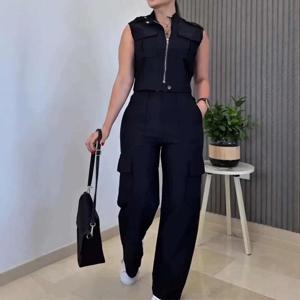 Dame Cargo-Jumpsuit med kort overdel og praktiske lommer Skovae