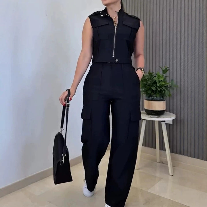 Dame Cargo-Jumpsuit med kort overdel og praktiske lommer Skovae