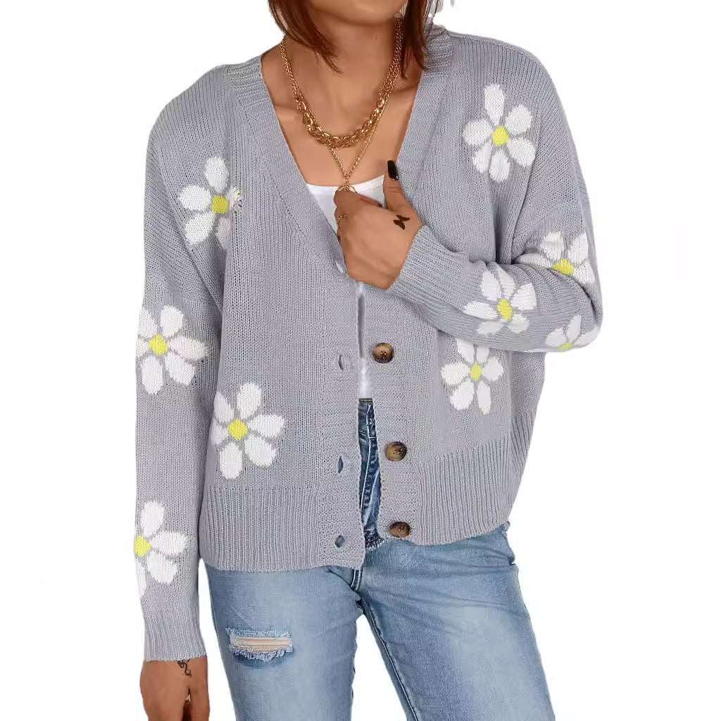 Dame cardigan med blomsterapplikationer Stilla