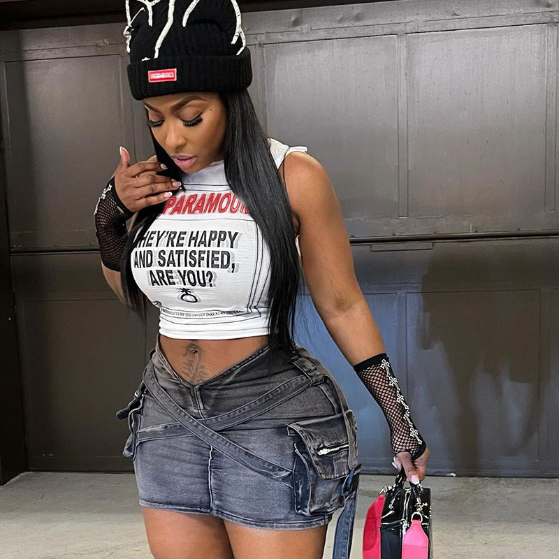 Dame Grafiktryk Ermeløst Crop-Top Stilla 1751515815