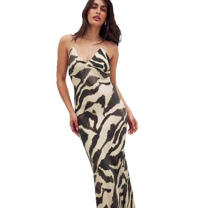 Dame Maxikjole med mode Animal-print og flydende snit Stilla