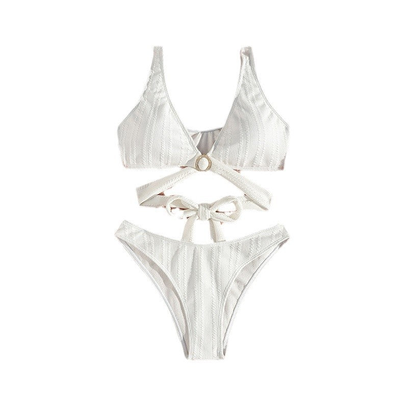 Dame Rib-design Kryds-ryg Bikiniset Stilla