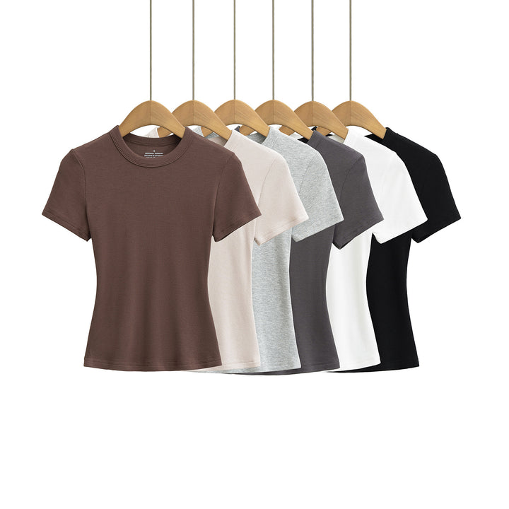 Dame Basis T-shirt med fin ribstruktur og smal pasform Stilla