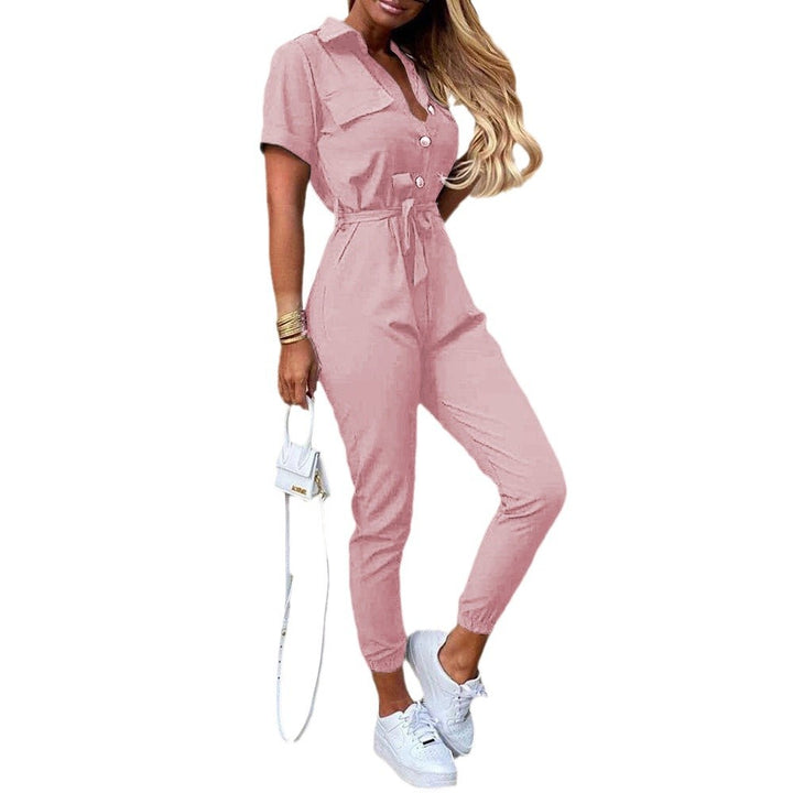 Dame moderigtigt jumpsuit med praktisk knaplukning og elastisk talje Stilla