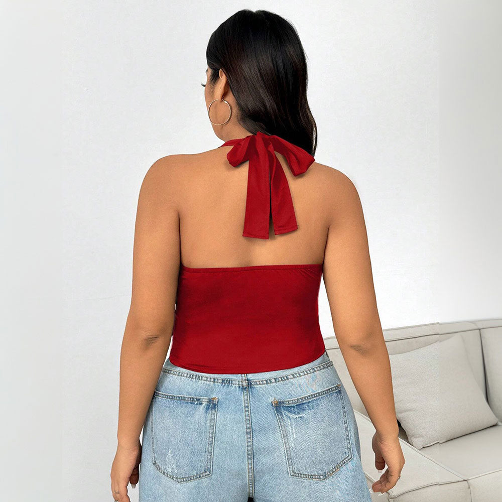Dame crop-top med dybt V-udskæring og figursyet snit Skovae