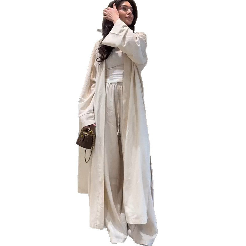 Dame Lang Kimono-Frakke i flydende Satin Stilla