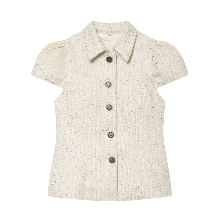 Dame elegant bluse med struktureret stof og dekorative knapper Skovae