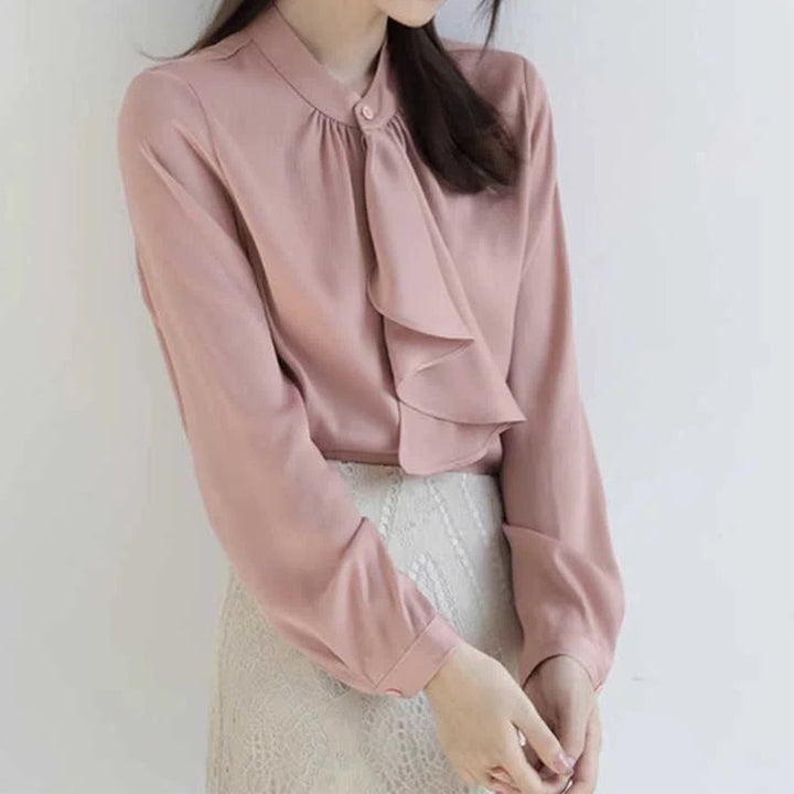 Dame smart bluse med drapering og knapdetalje Stilla