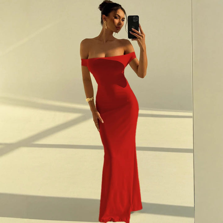 Dame Elegant Off-Shoulder Maxikjole med tætsiddende snit Skovae