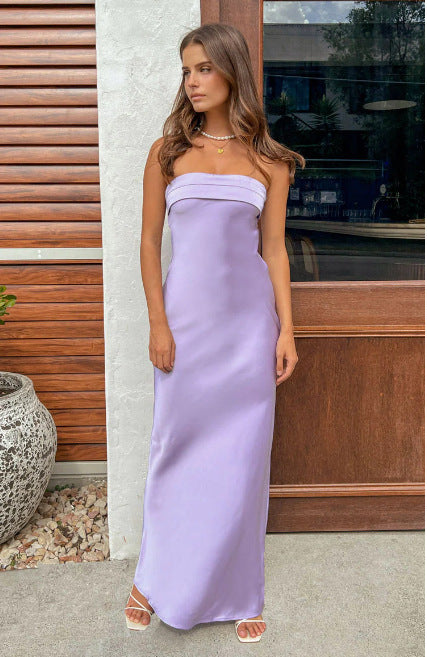 Dame Elegant Maxi Kjole med Slank Elastik og Stropfri Design Skovae