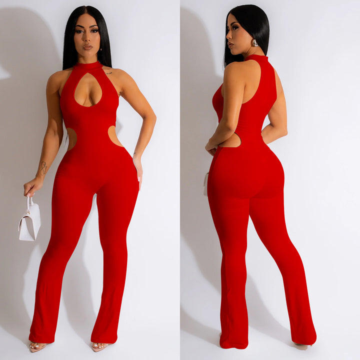 Dame Figurtilpasset Cut-Out Jumpsuit med høj krave og sideløbende udskæringer Stilla