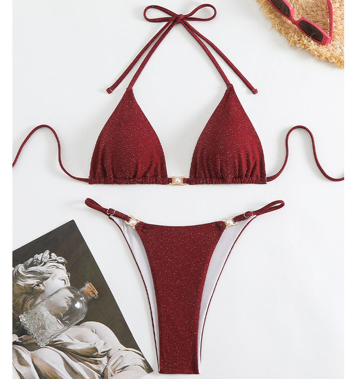 Dame triangel-bikini med glitrende stof og justerbare stropper Stilla