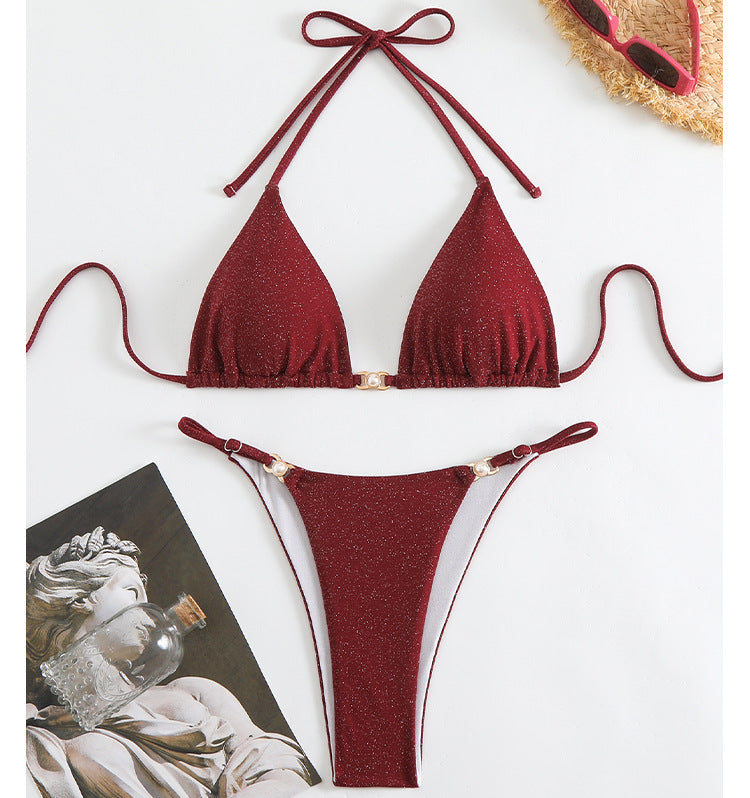 Dame Triangel-Bikini med funklende overflade og justerbare stropper Stilla