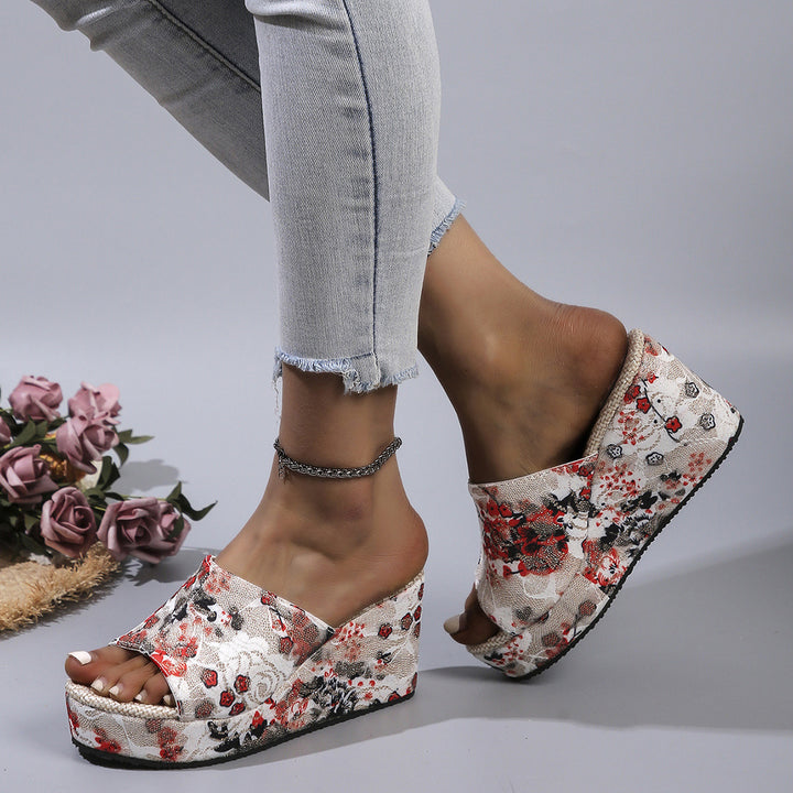 Dame Wedge-sandaler med blomstermønster og skridsikker sål Stilla