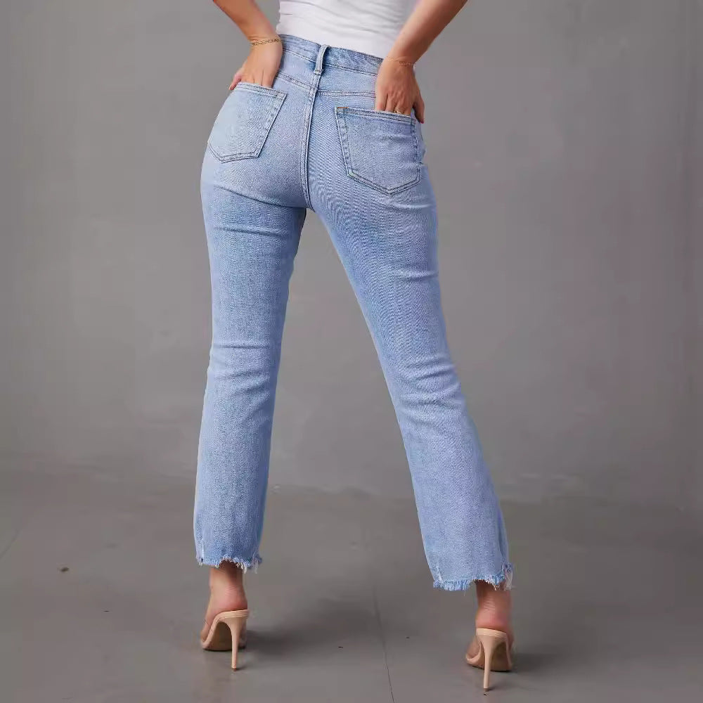 Damer Mom Jeans med flossede kanter Stilla