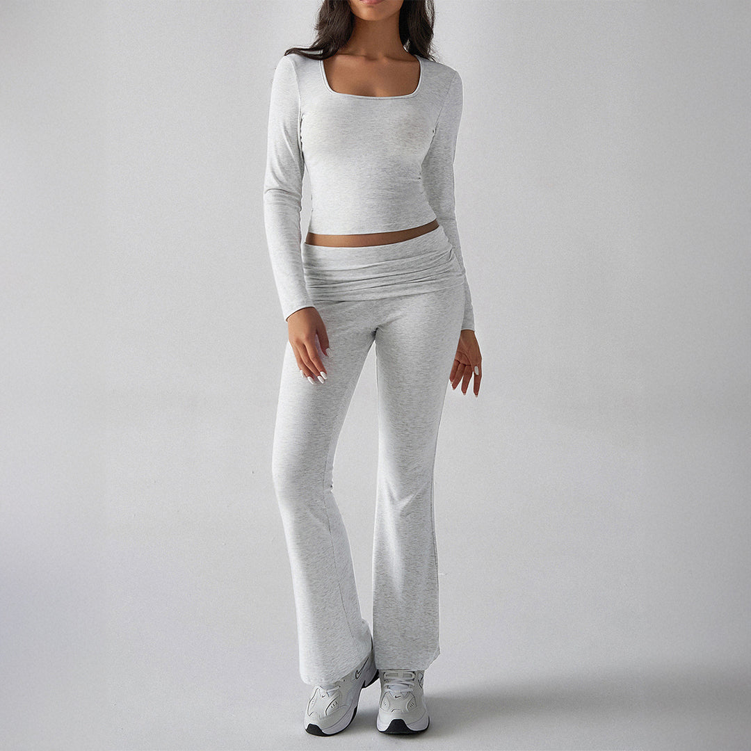 Dame sporty lounge sæt med figursyet top og bred bukse stil Stilla