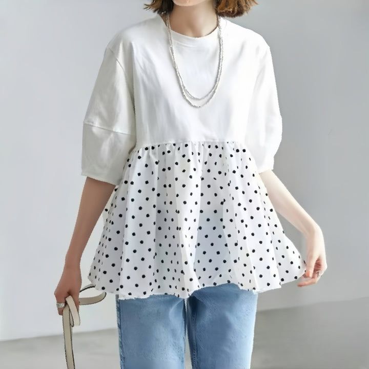 Dame Polka Dot Peplum Overdel Stilla