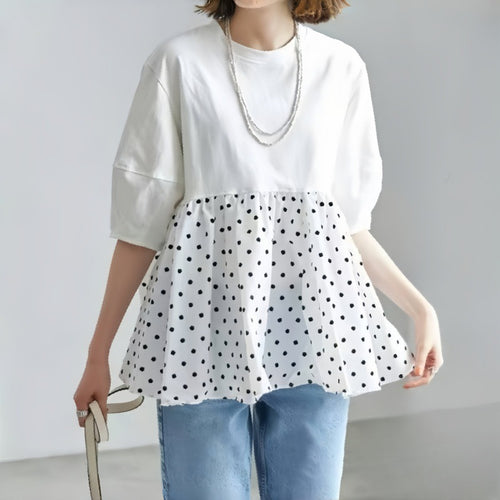 Dame Polka Dot Peplum Overdel Stilla