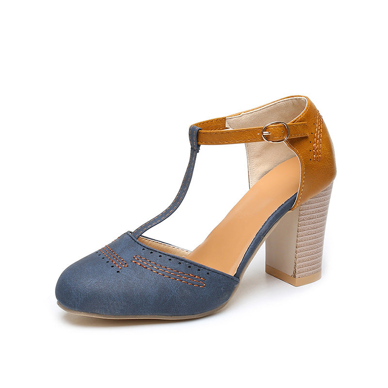 Dame elegante retro-pumps med t-strop og blokhæle Stilla