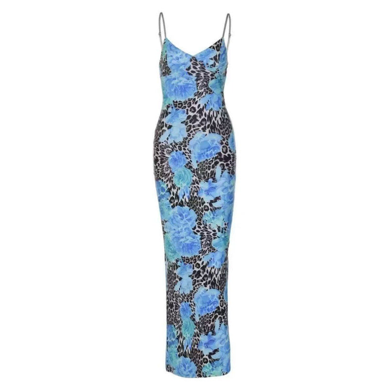Dame Floral Print Maxi Kjole med Stropper bag Stilla