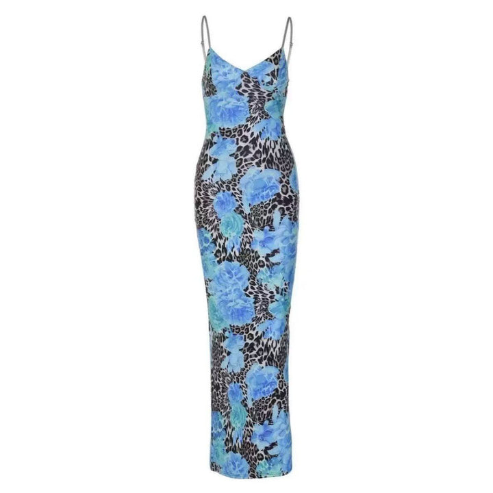 Dame Floral Print Maxi Kjole med Stropper bag Stilla