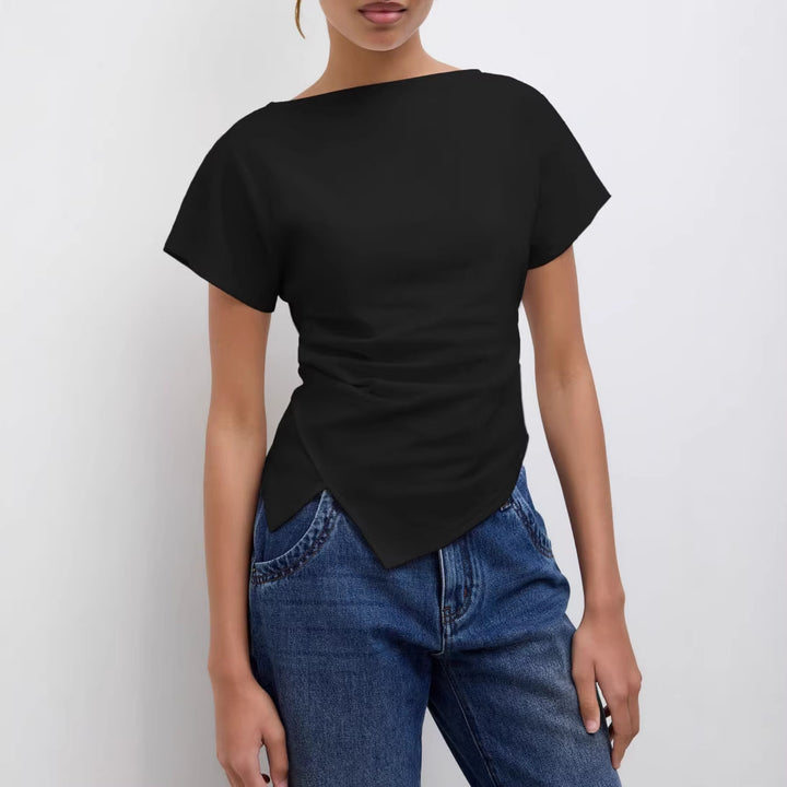 Damer Cropped T-Shirt med asymmetrisk snit og dekorativ draperingseffekt Skovae