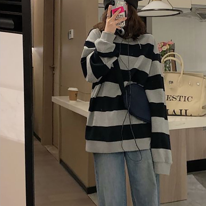 KVINDERS afslappede strikket sweater med brede striber og hyggelig oversized pasform