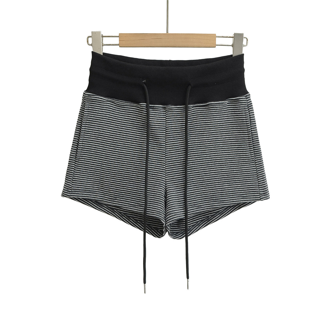 Dame Sporty Striped Shorts med høj talje og justerbar snor Stilla