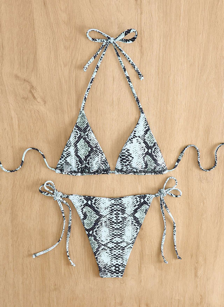 Dame triangel-bikini med slangeprint og justerbare stropper Skovae