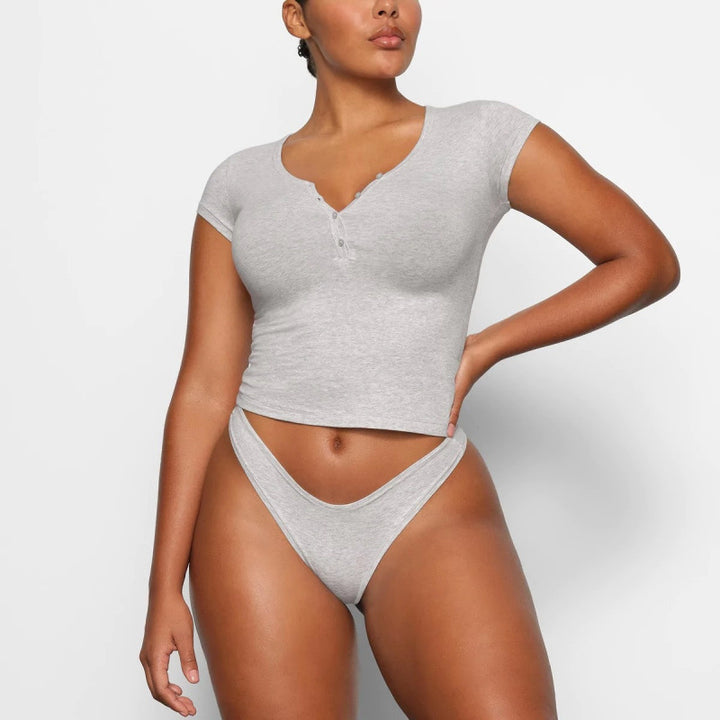 Damer Kortærmet Henley T-Shirt Stilla