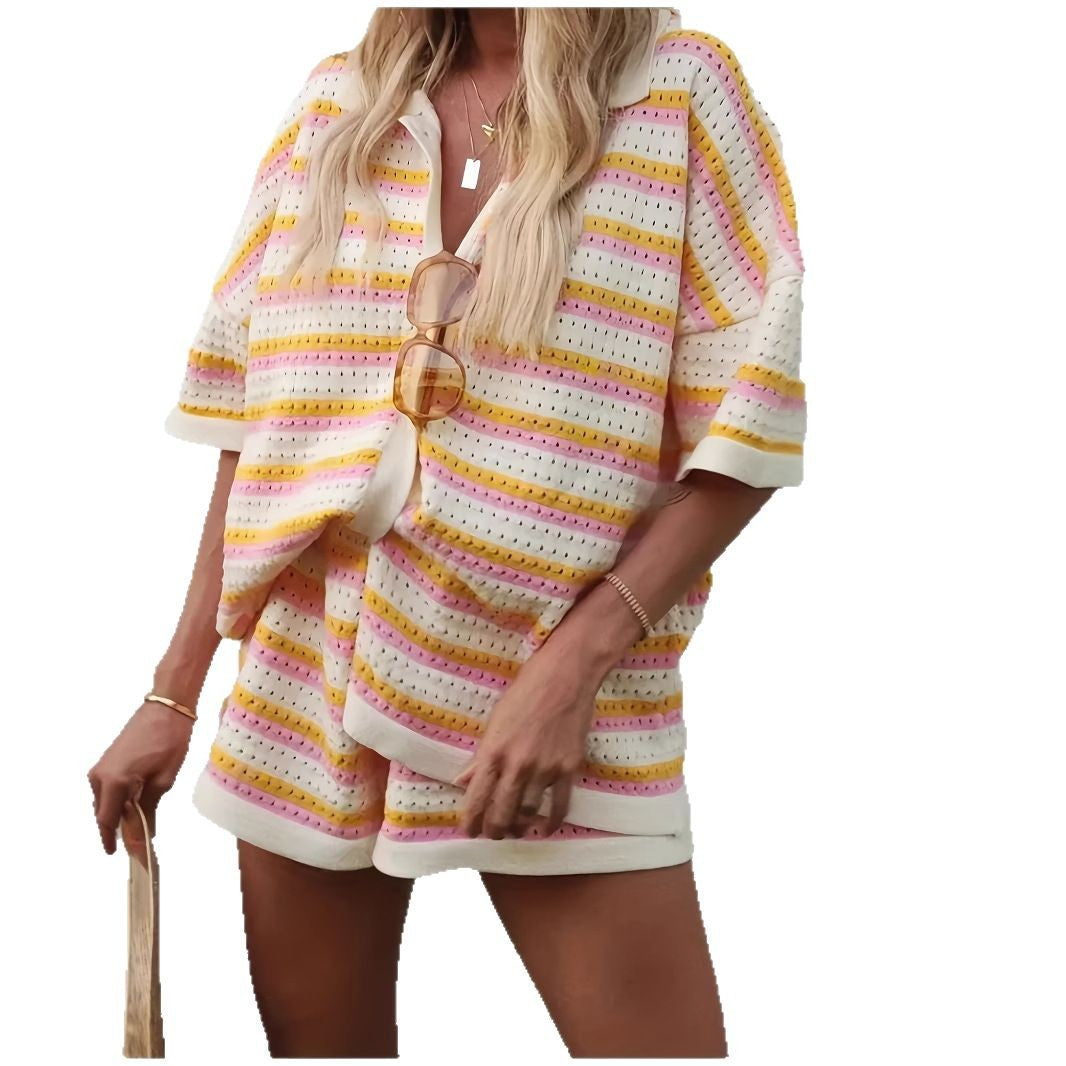 Femme Stilfuldt Stribet Strik-Loungewear-Sæt Stilla