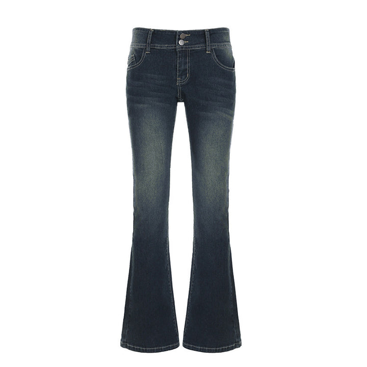 Dame flared jeans med høj talje og fashionable detaljer Skovae