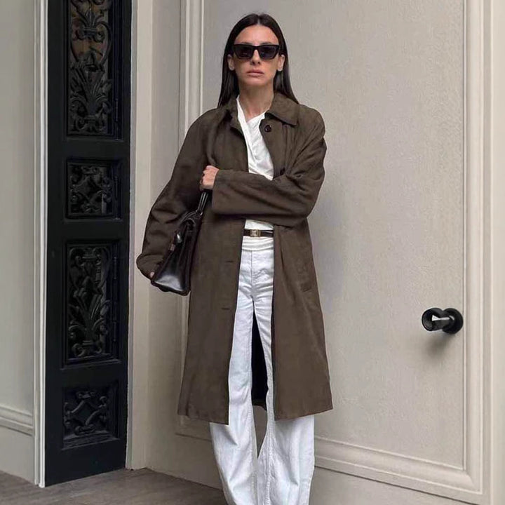 Dame Oversized Trenchcoat i afslappet stil med bred krave og praktiske lommer Stilla