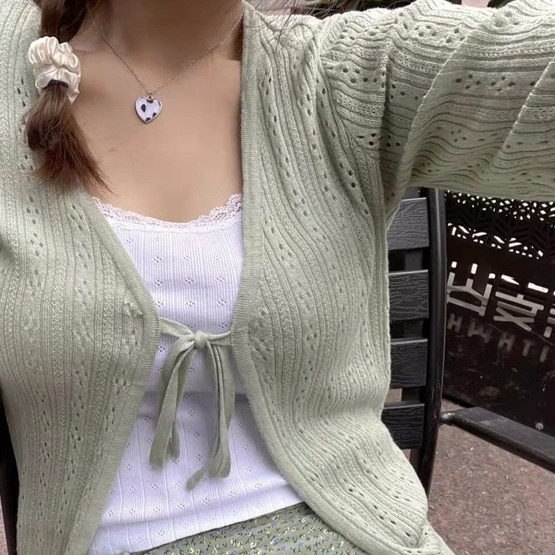 Kvindernes elegante strik cardigan med justerbar snøring Stilla
