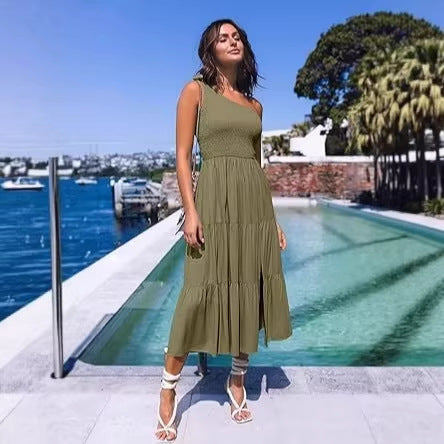 Dame Maxikjole med ærmeløs design og elastisk bustier Skovae