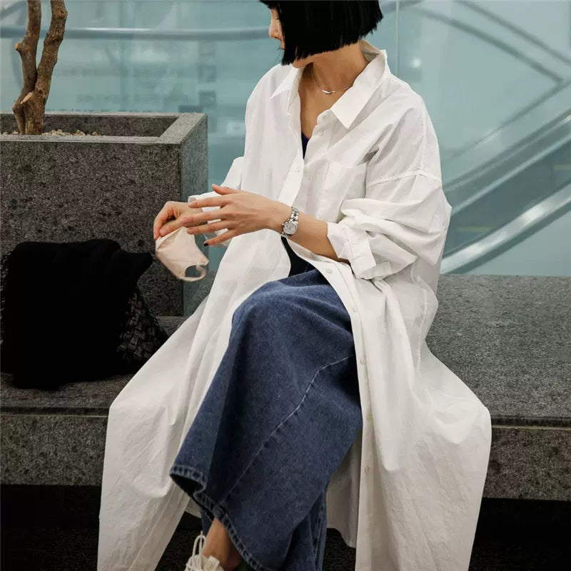 Dame Oversized Skjortekjole i let bomuld med trendy snit Stilla