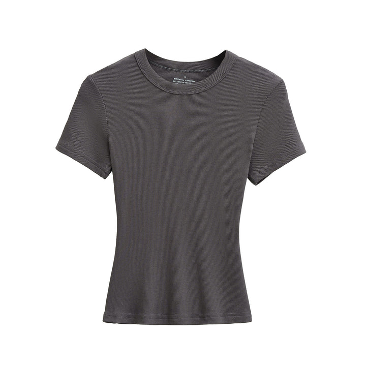 Dame Basis T-shirt med fin ribstruktur og smal pasform Stilla