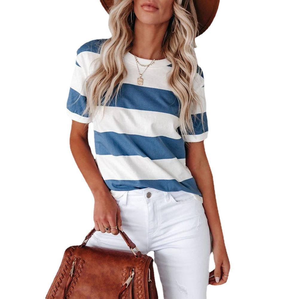 Kvinder Stribet Bomulds Fritid T-Shirt Stilla