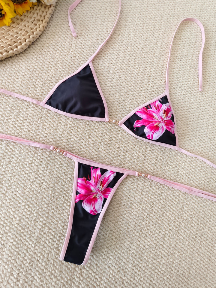Dame triangel-bikini med blomsteraccent og justerbare bånd Skovae