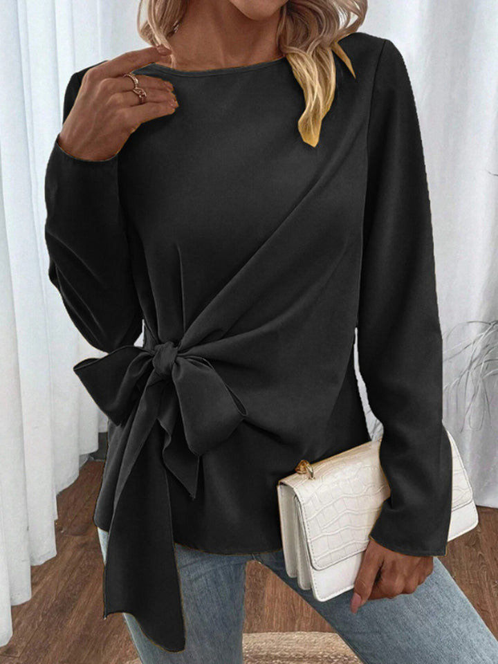 Dame elegant top med asymmetrisk knude-design og lange ærmer Stilla
