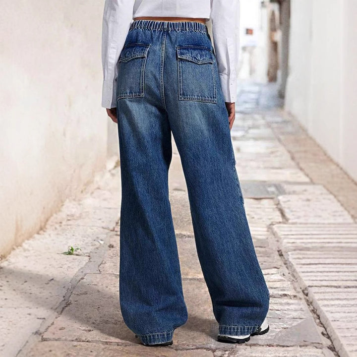 Dame bred Denim-bukser med elastisk talje og afslappet design Stilla