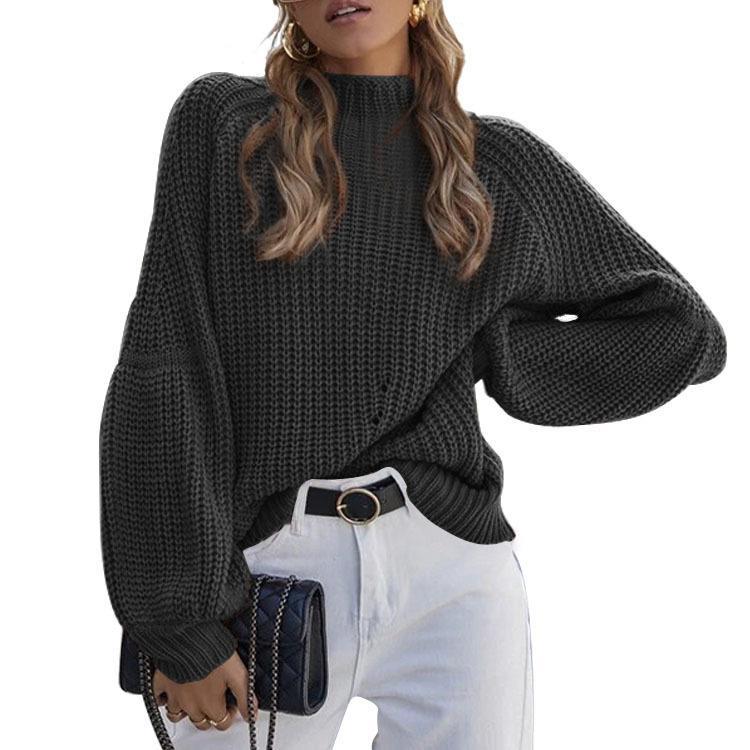 Dame Grovstrik pullover med høj krave og løs pasform Stilla