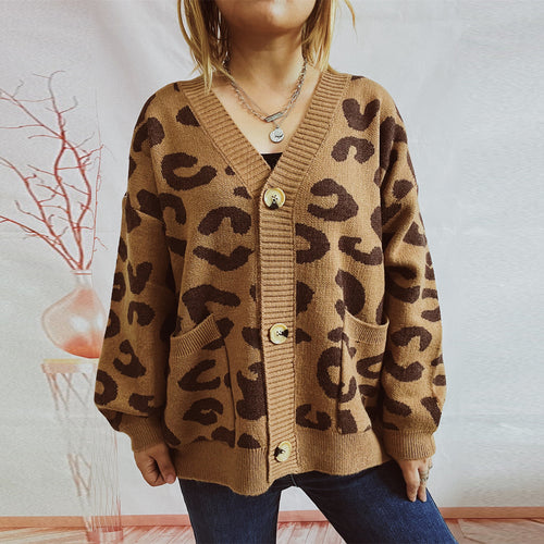 Kvinders varme cardigan med løse ærmer og fashionable leo mønster Stilla