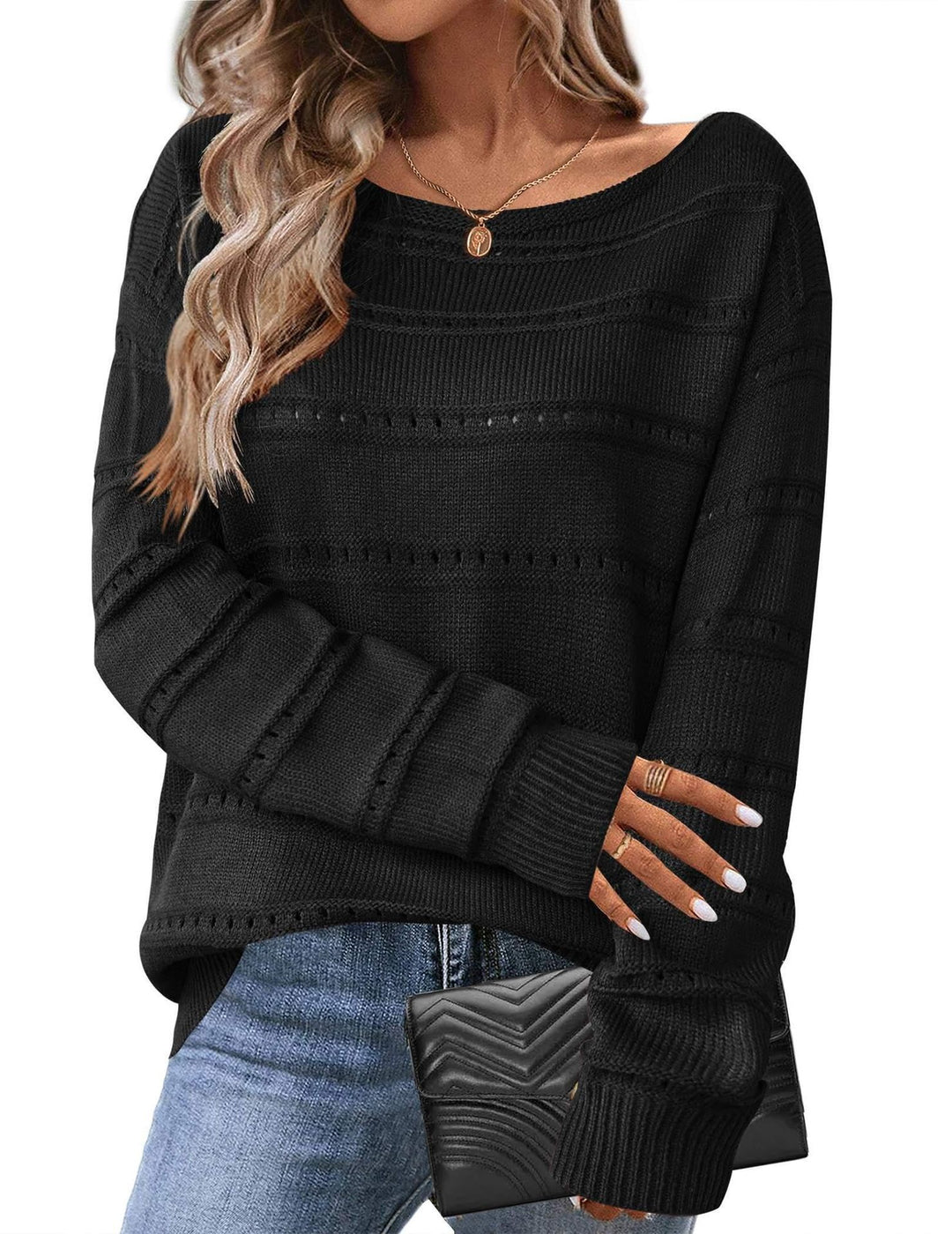 Kvinders strikkede sweater med luftig struktur og løstsiddende design Stilla